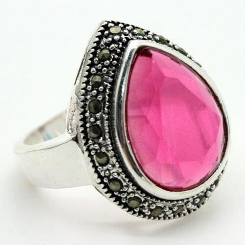 FREE shipping FASHION JEWELRY DROP 25*20mm PINK FACETED CRYSTAL 925 STERLING SILVER RING SIZE 7/8/9/10