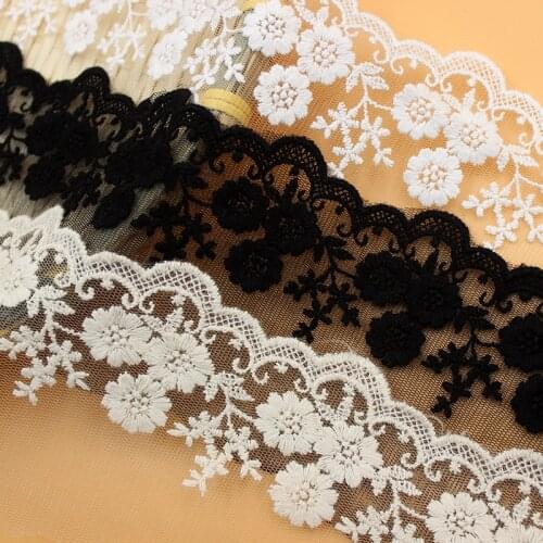 Free Shipping Vintage Daisy Single Side Hard Gauze Embroidery Lace Trim Lace Fabric Width 8.5cm 9Yds/lot