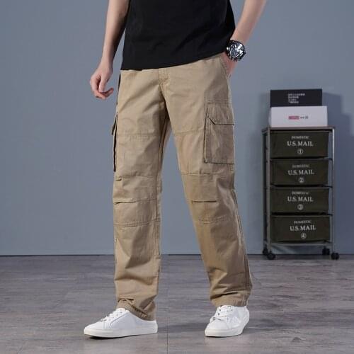 Mens Classic Twill Relaxed Fit Cargo Pant elastic bands cotton Straight trousers big and tall for men lightweight work pants