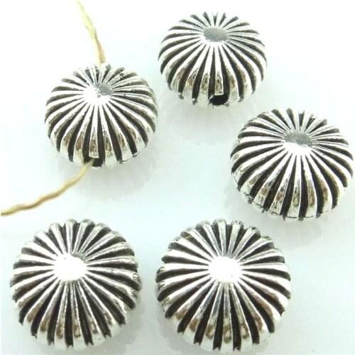 6pcs Antique Silver 11*7mm Round Beads Charms Pendant For Jewelry Making Bracelet Vintage Accessories
