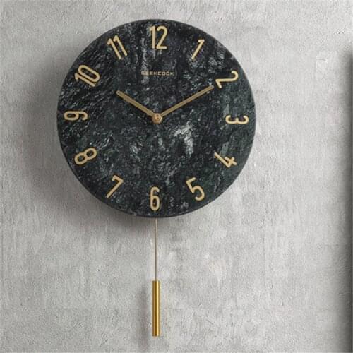 Hot sale simple marble metal decorative wall clock modern nordic style wild creative mute clock with pendulum