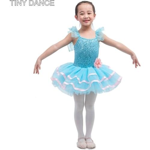 Ready to Ship Kids Ballet Dance Tutu Sky Blue Sequin Bodice with Layers of Tulle Tutu Skirt 16004