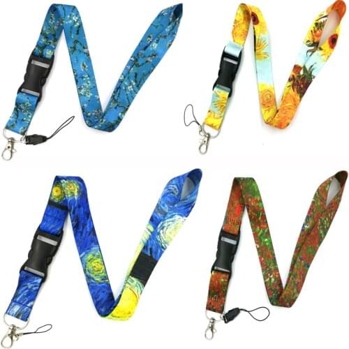 Van Gogh Oil Painting Art Lanyards Neck Strap Mobile Phone Car Keys ID Card Holder Lanyard For Key Chain Hang Rope Webbing