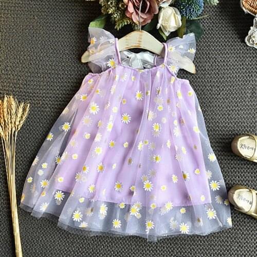 Summer dress Girls Dress Floral Print Backless Clothing Kids Flying Sleeve Net Yarn Dress for Vacation kids clothes girls платье