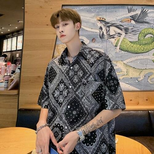 @Summer cashew flower short sleeve harajuku button up hawaiian shirt shirts for men streetwear western 2021 Special counter