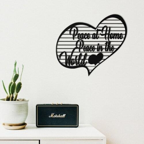 Peace at Home Peace in The World (57*49 cm) Metal Black Decor Wall Art Decorative Turkish Style Large Wall Decor Home Decoration