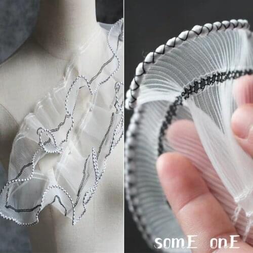 6cm Original Black Thread Lace Trim Pleated Wave Ribbon DIY Patchwork Cuffs Neckline Wedding Dress Gown Designer Accessories