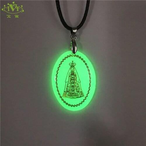 Virgin Mary Necklace Gold Color Luminous Men Women Pendant Statement Necklace Jesus Pendants Chain Fashion Catholic Jewelry Gift