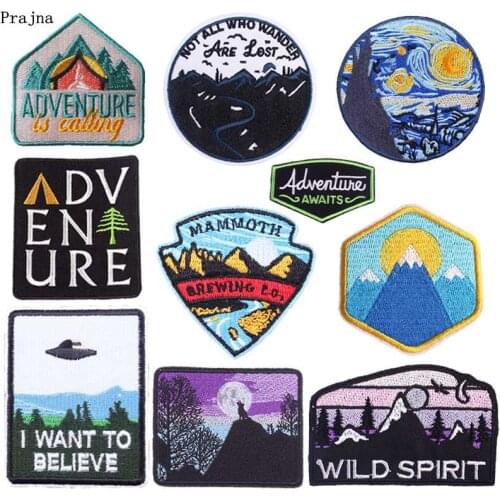 Prajna Adventure Outdoor Patch Embroidered Patches For Clothing Mountain Hiking Camping Iron On Patches On Clothes Jackets DIY