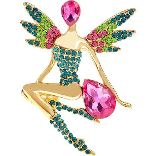 CINDY XIANG Cartoon Colorful Rhinestone Girl Brooches Sexy Butterfly Wings Fairy Brooch Pins Jewelry Friends Christmas Gifts