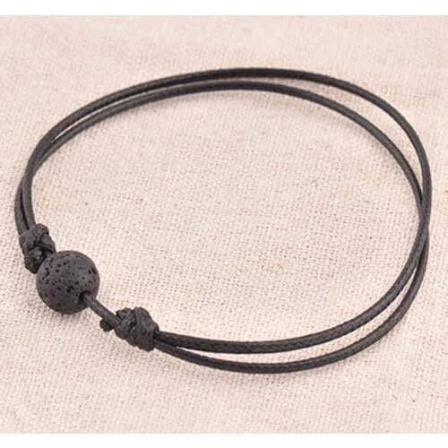 Simple Fashion Female Male Leather Bracelet Natural Black Lava Stone Rock Beads Adjustable Bracelets Essential Oil Diffuser 2021