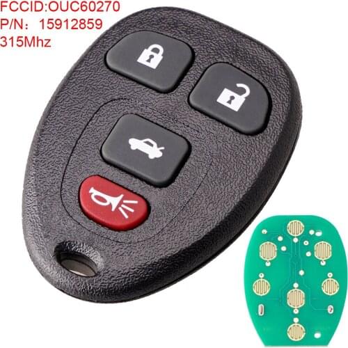 315MHz 4 Buttons Remote Keyless Entry Remote Key Fob Car Key OUC60270 for Chevrolet Impala 2006 2007 2008 2009 2010 2011 2012 13