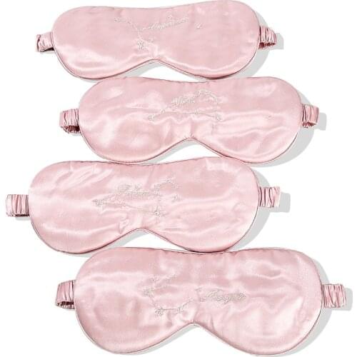Pink Color 12 Constellation Design Silk Eyemask 100% 22Momme Mulberry Silk Sleep Eye Mask Comfortable Eye Cover Blindfolds
