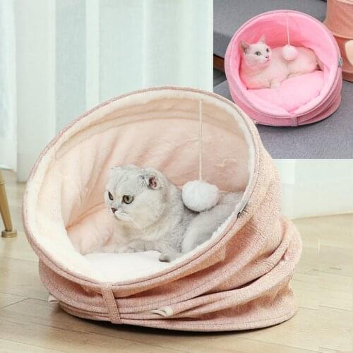 4 in 1 Foldable Cat Bed, Cat House & Sleepping Bed with Plush Cushion Mat, Cat Hiding Place, Cat Bed Cave