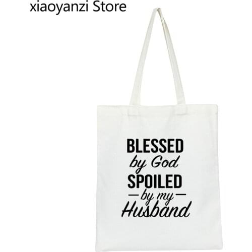 Jesus Handbag God Canvas Hubby Wifey Church Blessed By God Spoiled By My Husband Women Shoulder Bag Casual Slogan Shopper Bags