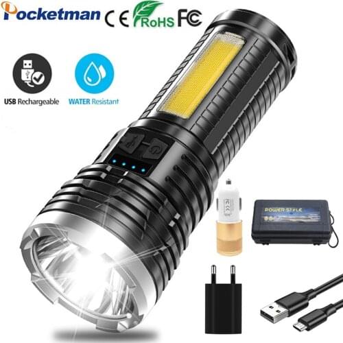 35000LM COB LED Flashlight USB Rechargeable Flashlight Torch Lamp With Built-in Battery Waterproof Hand Lights Night Work Light