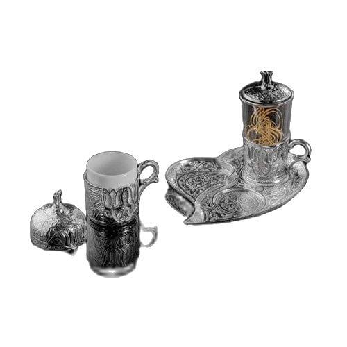 Turkish coffee Tray Espresso Cups Turkish Ottoman Coffee Set Tumbled Silver Looking Finish and Ceramic Coffee Set