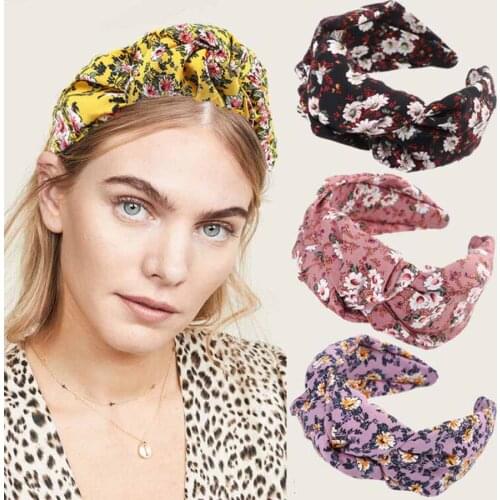 Haimeikang New Fashion Women Headband Print Floral Hair Band Cross Knotted Turban Bandage Vintage Head Wrap Hair Accessories