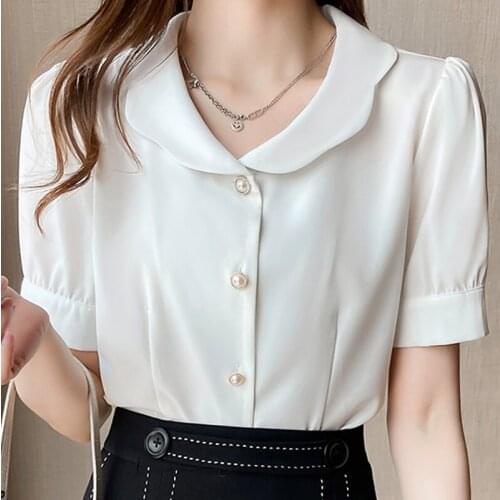 Short Sleeve White Blouse Blouses Top Femme Blouse Women Blusas Mujer De Moda 2021 Verano Chiffon Blouse Shirt Tops WomenE850