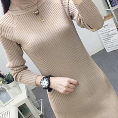 Turtleneck Pullover Women 2021 Autumn Winter New Style Korean Fashion Mid-Length Thickening All-Match Knitting Sweaters Female