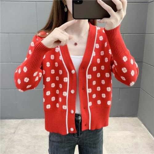 New Arrival 2020 Spring Autumn Women Cardigans Sweater Sweet Little Daisy Loose Knitted Cardigans Coat Casual Women Tops