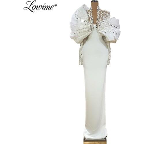 White Kaftans Islamic Dubai Women Evening Dress With Jacket 2020 Custom Made Arabic Party Gowns Prom Dresses Robe De Soiree