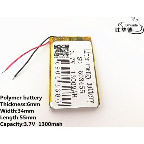 10pcs/lot 3.7V,1300mAH,603455 Polymer lithium ion / Li-ion battery for TOY,POWER BANK,GPS,mp3,mp4