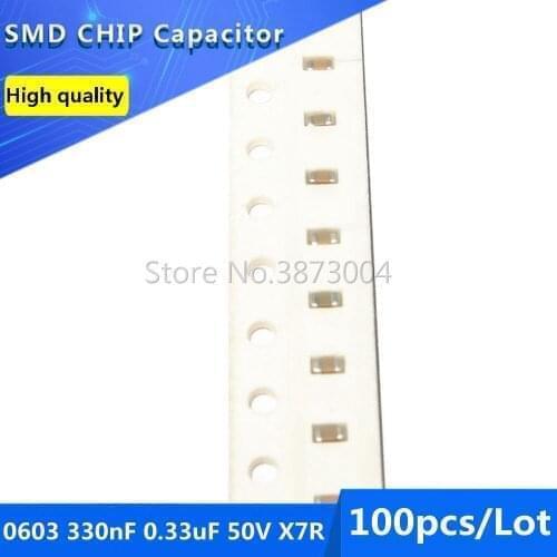 100pcs 0603 330nF 0.33uF 50V X7R 10% SMD Chip Capacitor