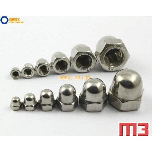 100 Pieces M3 201 Stainless Steel Cap Acorn Hex Nut