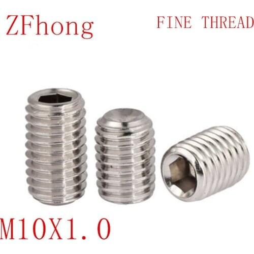 20Pcs DIN916 m10*1.0 304 Stainless Steel fine thread Inner Hex Cup Point Socket Set Screw