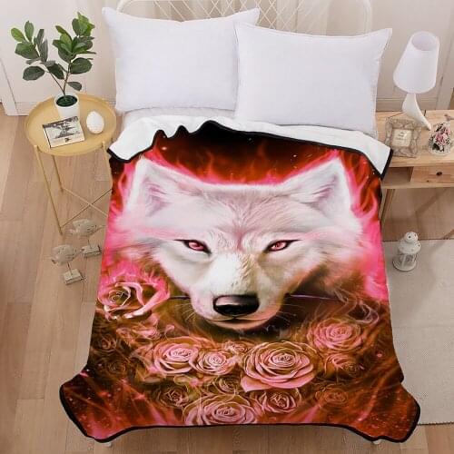 2019 High-quality manta Red Rose Wolf Thick Blankets Western Style siesta bed blanket flower flocked blankets for Hotel Home
