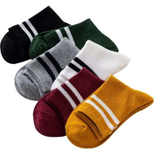 5 Pairs/Lot Women Sports Socks Autumn Winter New Classic Solid Striped Cotton Harajuku Short Socks Warm Female Funny Socks