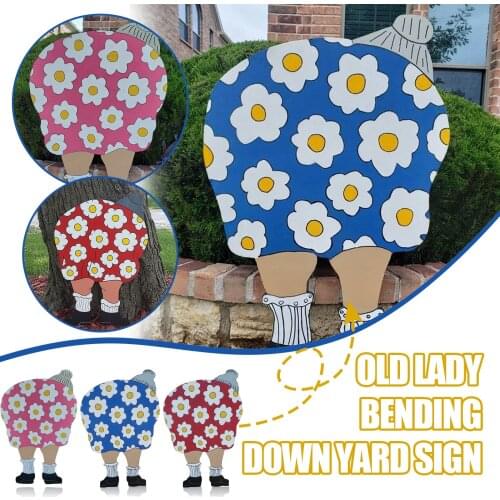 Old Lady Bending Down Yard Sign Outdoor Lawn Art Summer Decor Yard Art Ornaments Garden Silhouette Stakes Backyard Decor 2021
