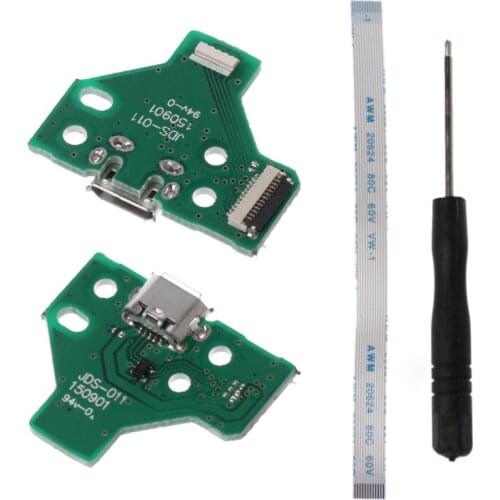 For Dualshock 4 PS4 Pro Slim Controller Charging Socket Port Circuit Board JDS 0.11 with 12 Pin Power Flex Cable