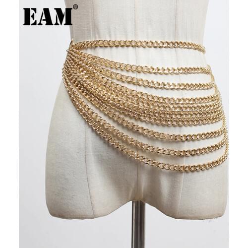 [EAM] Metal Chain Split Joint Irregular Long Belt Personality Women New Fashion Tide All-match Spring Autumn 2021 1DB564