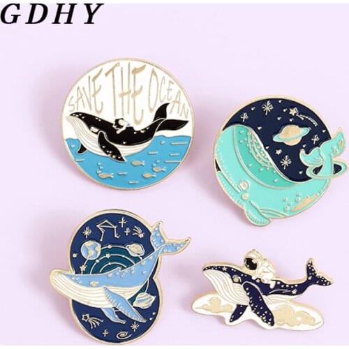 GDHY Save the Ocean Brooch Astronaut Whale Space Ocean Adventure Enamel Pin Brooches Bag Lapel Pins Badge Jewelry For Kids Gifts