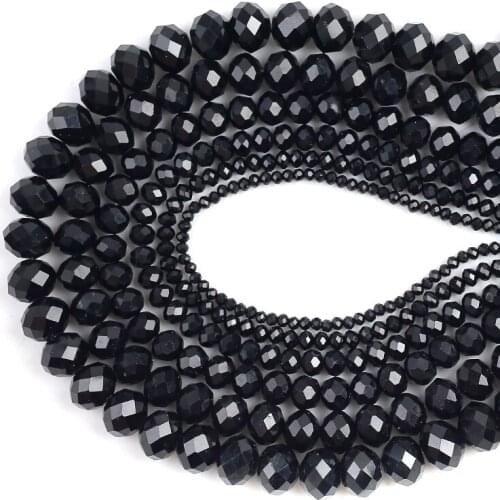 Faceted Black Glass Crystal Rondelle Beads Loose Spacer Beads 15''2/4/6/8/10/12/14mm For Jewelry Making DIY Bracelet Necklace
