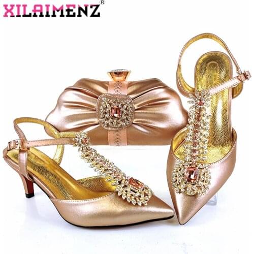 2020 INS Hot Sale African Women Shoes and Bag to Match in Champagne Color Comfortable Heels Sandals for Christamas