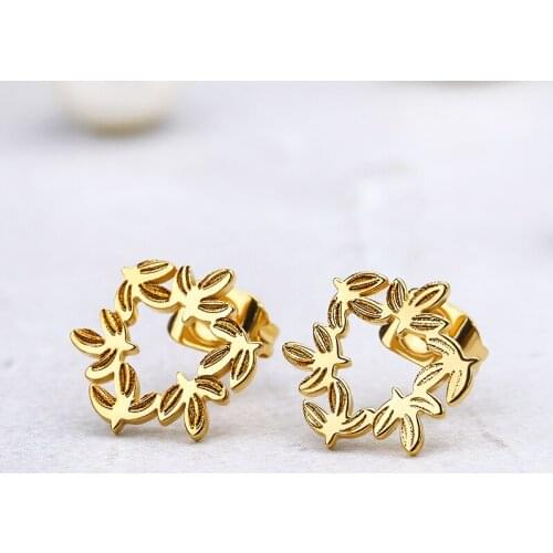 Dainty Wreath Girls Earrings Stainless Steel Cute Flower Earings Fashion Jewelry Rose Gold Accessories Bridesmaid Gifts BFF