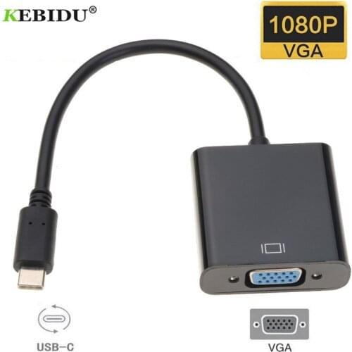 Kebidu Type C To VGA Adapter Cable New USB 3.1 Type-C Male To VGA Female Converter Adapter for Macbook Chromebook Pixel Laptop