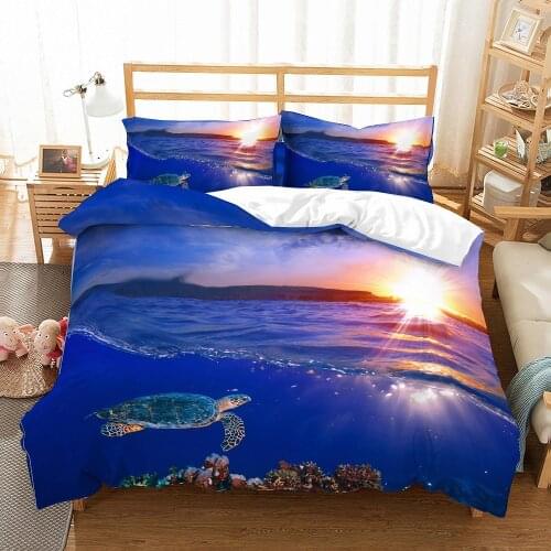 New Marine Life Printed Bedding Set Blue Turtle Quilt Set Queen King Double Single Down Quilt Set Deep Sea Bed Linen Set
