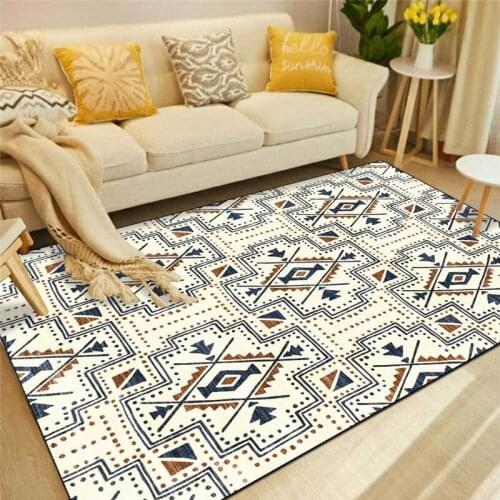 Modern Simple Beige Red Rug Geometric Diamond Ethnic-Style Carpet Living Room Bedroom Bed Blanket Anti-Slip Mat