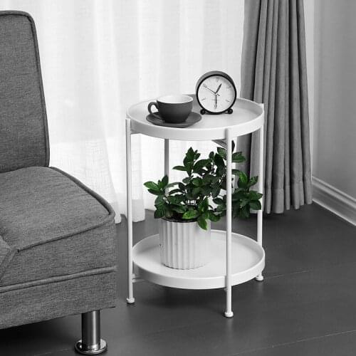 Nordic Creative Double Storage Coffee Table Living Room Sofa Round Side Table Hotel Bedroom Bedside Shelf Non-slip Foot Pad