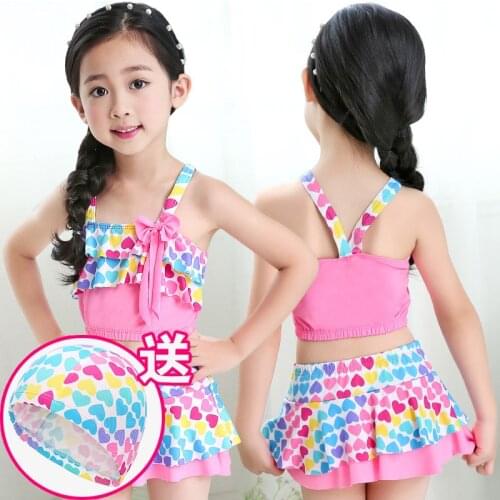 Girls Two Pieces Swim Suits With Cap Children Swimwear Kids Bathing Suits Girls Swimsuits Skirt Beach Wear maillot de bain femme