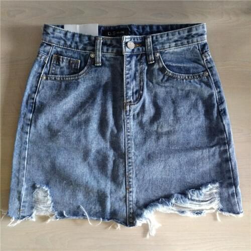 Summer Jeans Skirt Women High Waist Jupe Irregular Edges Denim Skirts Female Saia Plus Size Faldas Casual Pencil Skirt