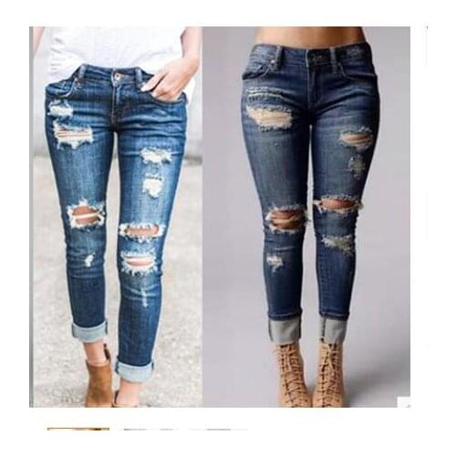 Hot Sale Jeans Fashion Button Fly Full Length Pants Hole Pockets Hollow Out Jeans Sexy Wide Leg Comfortable Woman Jeans