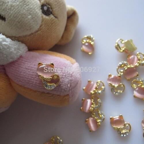 MD-416 10pcs Fancy Crystal Rhinestone Gold Cat Deco Metal Charms Metal Deco Charms Nail Art
