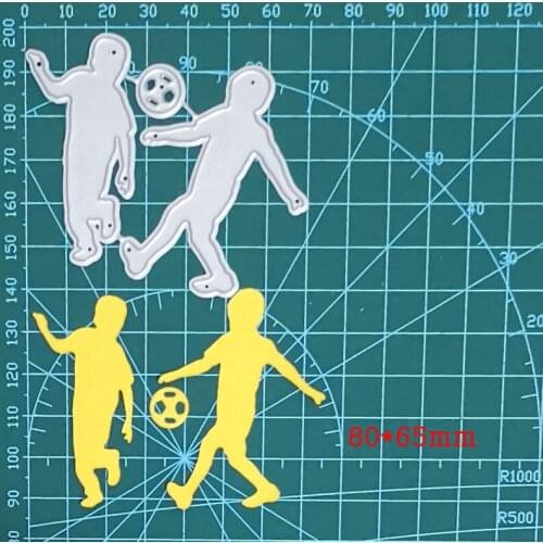 Two Boys Playing Football Metal Cutting Dies Soccer Cut Die Scrapbook Paper Craft Knife Mould Blade Punch Stencils Dies 2021 New