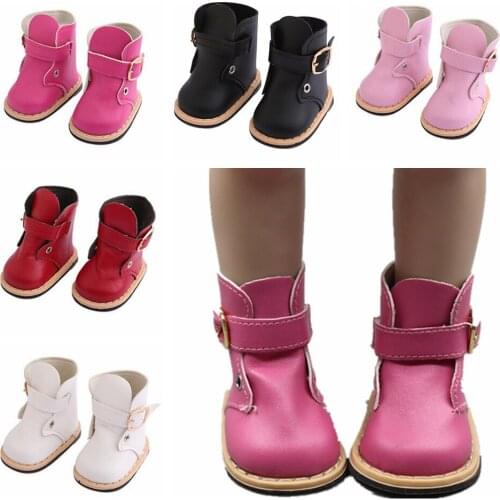 Mini Shoe Pink White Red Black PU Leather Boot with Round Head for 18 inch American Dolls Toy Shoes for 43cm Doll Accessories