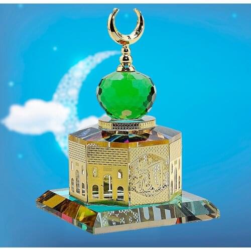 Muslim Crystal Mosque Architecture Miniature Statue Islamic Building Figurines for Eid Office Room Souvenir Desktop Gift